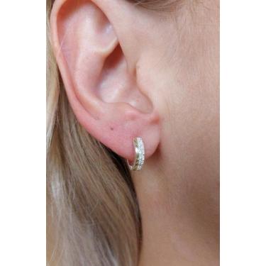 Imagem de Brinco Argolinha De Prata 925 Com Apliques De Ouro 14 K E Zircônias - 
