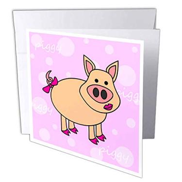 Imagem de 3dRose Design de porquinho rosa – porquinha feliz – cartões comemorativos, 15,24 x 15,24 cm, conjunto de 6 (gc_6294_1)