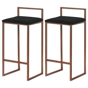 Imagem de Kit 2 Banqueta Lavinia bronze Veludo Preto- Straso Móveis - Metal Móve