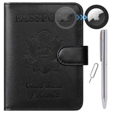 Imagem de Capa de Couro para Passaporte com AirTag e Bloqueio RFID - Acessório d