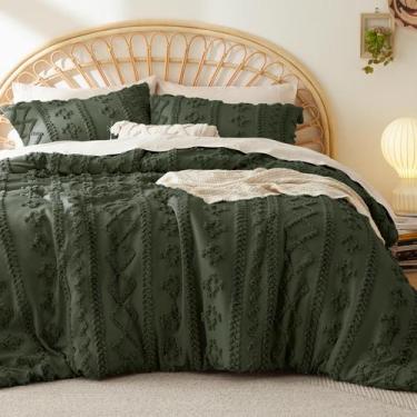 Imagem de Conjunto de Edredom Bedsure Queen Size - Estilo Boho Tufted Verde Oliv