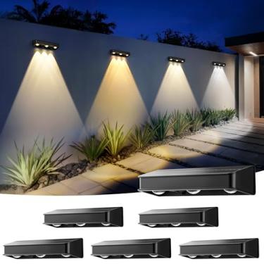Imagem de AUDERWIN Luzes solares de cerca de 1200 mAh, luzes de parede solares à prova d'água IP65 LED para quintal externo, pátio, varanda, quintal, casa, jardim, decoração de piscina (pacote com 6) 6 modos