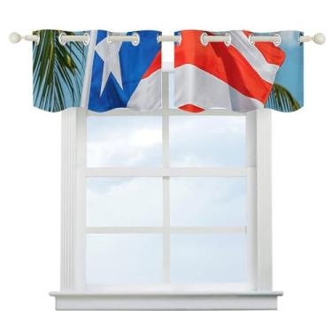Imagem de Cortinas blackout com bandeiras de Porto Rico com palmeiras sapo, cortinas blackout para janela curta, isolamento térmico, para cozinha, sala de jantar, quarto, 2 painéis 132 x 46 cm