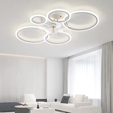 Imagem de Ventiladores de teto modernos com lâmpadas LED silencioso regulável branco ventilador de teto inteligente com iluminação temporizador de 6 velocidades lustres de design reversível com ventil