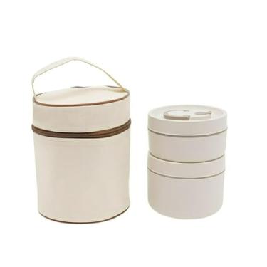 Imagem de Conjunto de Marmitas comBolsa Térmica – 2 Potes Redondos para Alimentos, Compacto e Funcional(Bege Claro)