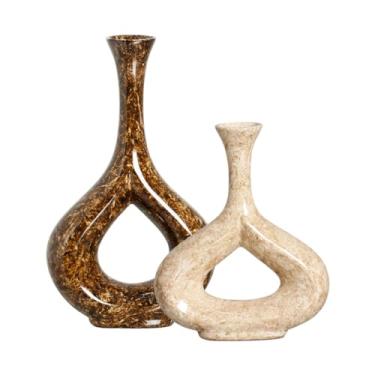 Imagem de Vasos Decorativos de Cerâmica Garrafa Marsala Marrom e Bege Petra