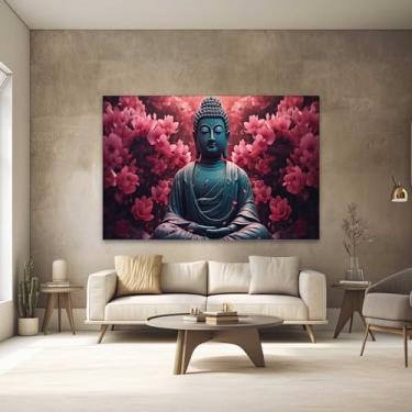 Imagem de Quadros Decorativos para Quarto Sala 130x90 Buda Pedra Rosas Horizontal Grande Escritório Hall