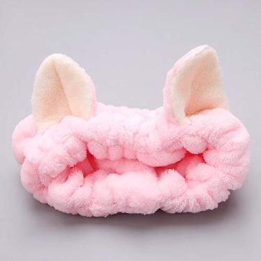 Imagem de Faixa de cabelo fofa para meninas orelhas de gato ferramentas de maquiagem rosto limpo spa touca fofa (rosa)