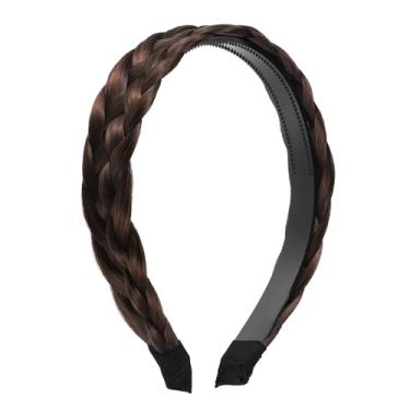 Imagem de Bandanas trançadas para peruca, faixas de cabelo sintético com trança, peruca trançada, faixa de cabelo trançada com dentes para mulheres, 3 cm de largura, marrom claro