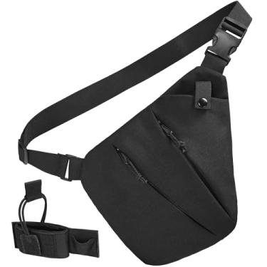 Imagem de Bolsa tiracolo Tactical CCW masculina e feminina, bolsa tiracolo antirroubo com bolsa elástica MAG, bolsa de ombro transversal para mão esquerda com cinto ajustável, coldre universal, bolsos com zíper
