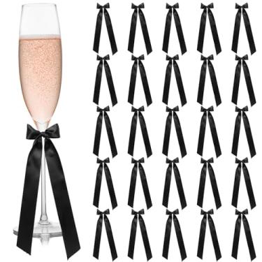 Imagem de Trzzyan Pacote com 26 laços de Natal branco marfim para suporte de vela de taça de vinho, 33 x 10 cm, fita de vidro champanhe, autoadesiva, marcador de nome para decoração de Natal, casamento