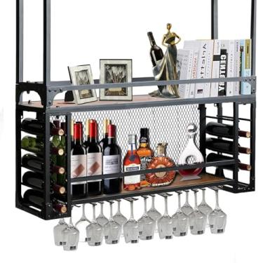 Imagem de Rack de vinho para casa/bar montado na parede com suporte de vidro, rack de copo de vinho ajustável, prateleira de bebidas, suporte de garrafa de metal para armazenamento de vinho para casa, bar, sala