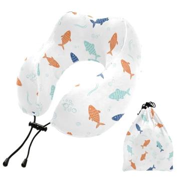 Imagem de Burbuja Almofada de pescoço de peixe para viagem, almofada de viagem de espuma viscoelástica para suporte de cabeça de carro de avião dormindo, lavável na máquina e portátil