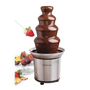 Imagem de Nostalgia Fonte elétrica de fondue de chocolate, 946 ml, conjunto de 4 camadas, máquina de fonte para queijo, chocolate derretido, licores, aço inoxidável