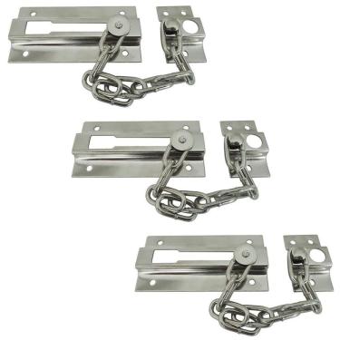 Imagem de Kit 3 Fecho Pega Ladrão Aço Com Corrente 88Mm X 25Mm Portas