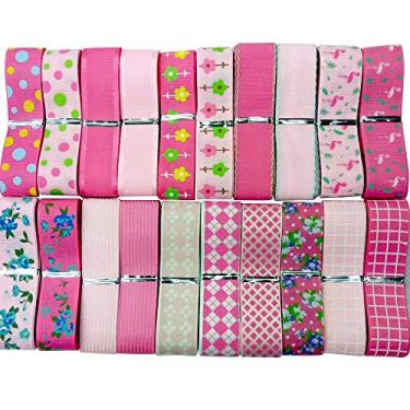 Imagem de Libiline 20 jardas sortidas rosa e fúcsia cetim organza fita de gorgorão artesanato DIY embalagem acessório de laço de cabelo (rosa)