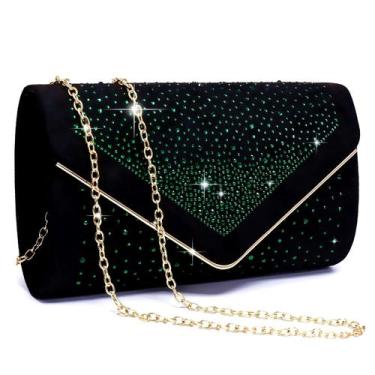 Imagem de Bolsa de noite Dasein Rhinestone Faux Suede Clutch verde feminina
