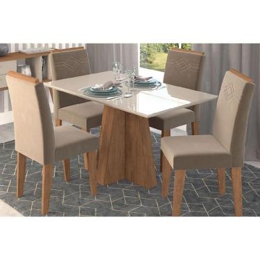 Imagem de Sala De Jantar Completa Patricia C- Tampo Madeirado C- Vidro Canto Reto 130x80cm E 4 Cadeiras Tais Savana-nature-suede Capuccino - Cimol