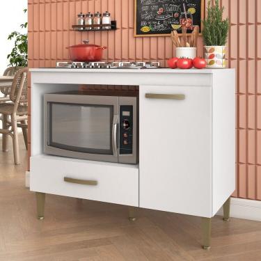 Imagem de Balcão Para Forno 1 Porta 1 Gaveta Marcação Para Cooktop Branco
