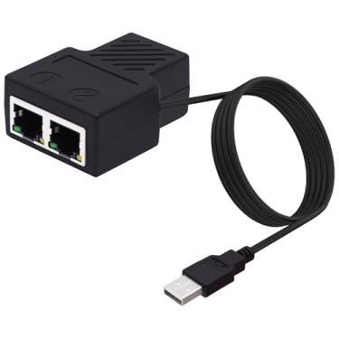 Imagem de YARCHONN Divisor Ethernet 1 a 2, RJ45 Ethernet Splitter Switch de rede 8P8C LAN Extensor de Internet 1 em 2 saídas com cabo de alimentação USB para roteador de hub de computador