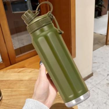 Imagem de Garrafa Térmica Inox 800ml com Isolamento a Vácuo – Bebida Quente ou Fria por 12h, Tampa com Bico, Livre de BPA – Ideal para Academia, Trabalho ou Viagens (VERDE)