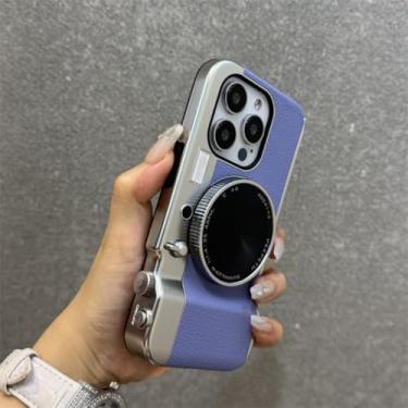 Imagem de MVVKKY Capa magnética espelhada retrô vintage com formato de câmera para iPhone 14 Pro, capa traseira à prova de choque (para iPhone 14 Pro/roxo azul)