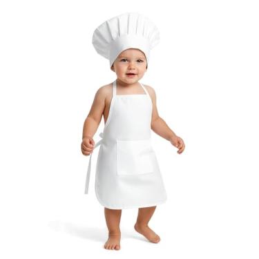 Imagem de AMOR PRESENT Conjunto de fantasia de chef de bebê de 2 peças, fantasias de Natal para bebês recém-nascidos com chapéu de chef ajustável e avental, branco, médio