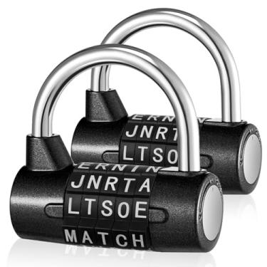 Imagem de Shimeyao 2 peças, cadeado de combinação de 5 letras, metal, 5 dígitos, cadeado de segurança redefinível sem chave para academia, academia, caixa de ferramentas, armário de ferrolho (preto)