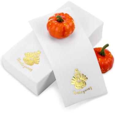 Imagem de Janlaugh 100 peças de guardanapos de papel descartáveis de outono de ação de graças toalhas de mão de papel descartáveis de linho toalhas de hóspedes estampadas guardanapos para festa almoço jantar