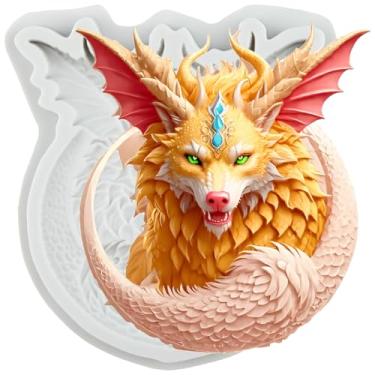 Imagem de MYPRACS Molde de silicone para fondant de cabeça de dragão e lobo para decoração de bolo de açúcar, topo de cupcake, pasta de goma de chocolate, argila de polímero