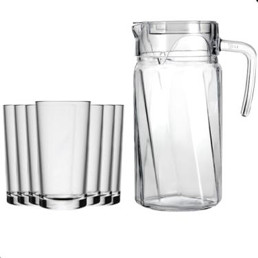 Imagem de Kit de Jarra e Copos 7 Peças Jarra com 6 Copos de Vidro Transparente – Conjunto para Água, Suco e Drinks – Design Moderno, Durável e Fácil de Limpar (Ohio 225ML)