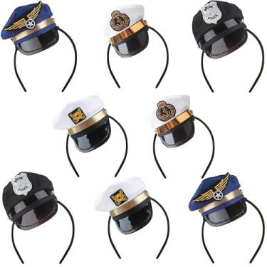 Imagem de SGBETTER 8 Pcs Mini Hat Headbands Tiny Captain Headband Small Pilot Police Sailor Head Bopper for Halloween Party Supplies, 4 Styles