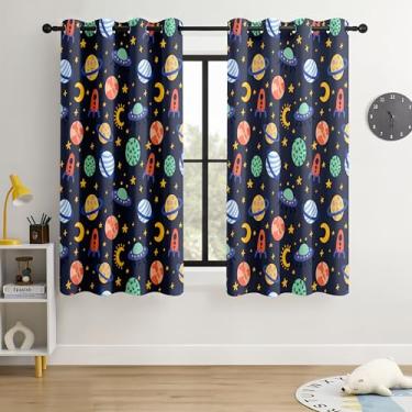Imagem de BOHOMOCASA Cortinas blackout Kids Space Rockets - 100% blackout, isolamento térmico, redução de ruído, perfeitas para quarto de crianças e berçário, 2 painéis (cor foguetes pop, L52×C63)