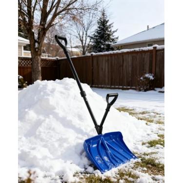 Imagem de Pá de neve, ferramenta de pá leve de 45 cm, 2 kg, com alça ergonômica e tira de desgaste de alumínio, pá de sobrevivência portátil para facilitar a remoção do gelo, lâmina azul resistente