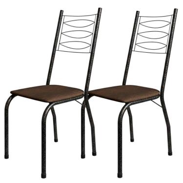 Imagem de Kit 2 Cadeiras Tubular America 062 Cromo Preto Assento Artef Madeira Imbuia