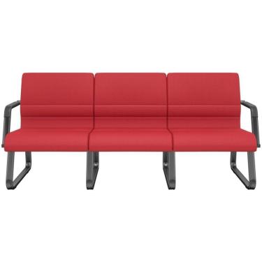 Imagem de Cadeira Longarina 3 Lugares Recepção Com Braço Pés Preto Lev P03 Crepe Vermelho - Lyam Decor