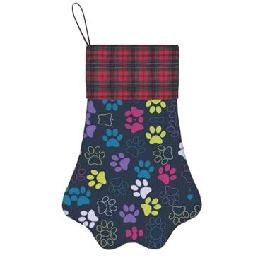 Imagem de SKKNT Linda estampa de pata de cachorro meias de Natal animais de estimação decoração de natal cães gatos árvore decoração doce presente conveniente