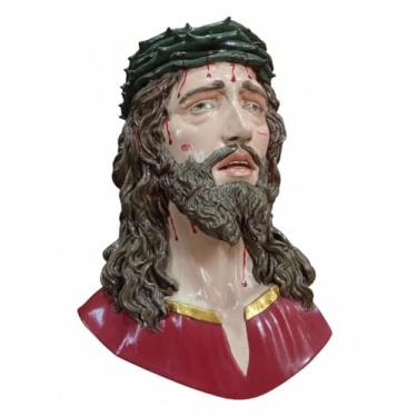 Imagem de Imagem Artesanal de Jesus Cristo, Busto Decorativo em Gesso, Escultura Religiosa com Coroa de Espinhos. realismo