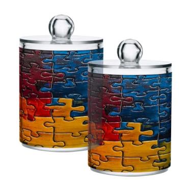 Imagem de Qilmy Qtip Suporte de 400 ml, frasco de armazenamento de boticário de plástico transparente com tampa, dispensador de recipiente de banheiro para bola de algodão, cotonete, fio dental, pacote com 2