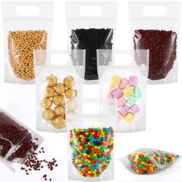 Imagem de Sinload 30 peças de saco de presente de plástico a granel 5,5 x 21,5 cm saco de brindes de festa resselável com janela transparente bolsa de lembrancinha colorida com alça para casa, aniversário