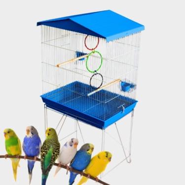 Imagem de Gaiola para papagaio e calopsita com viveiro amplo, gaiolas para aves com poleiros, bandeja removível e portas práticas para limpeza e alimentação diária (Azul)