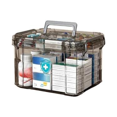 Imagem de Caixa Organizadora De Medicamentos De Plástico Transparente Com Bandej