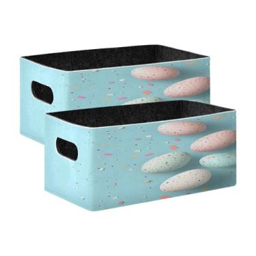 Imagem de xigua Conjunto de 2 caixas de armazenamento de ovos de Páscoa, cubo de armazenamento dobrável, organizador de cestas de armazenamento para livros, prateleiras, armário, lavanderia, berçário