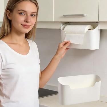 Imagem de Organizador de parede sem necessidade de perfuração, caixa de armazenamento autoadesiva para porta de armário e uso na parede, para cozinha, banheiro e organização de casa, branco