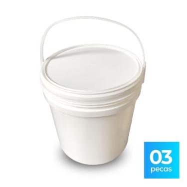 Imagem de Balde Plástico 10 Litros com Tampa Lacre de Segurança - Kit com 3 Peça