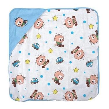 Imagem de Toalha de plush com capuz turma da mônica baby azul e rosa, Azul