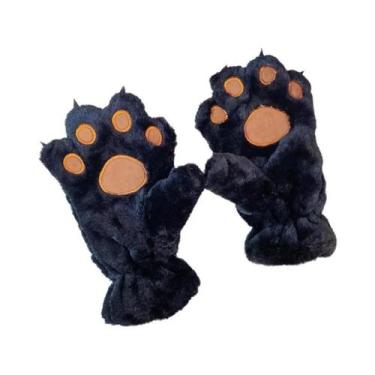 Imagem de Luvas De Inverno Femininas Quentes De Pelúcia Com Patas De Urso, Luvas