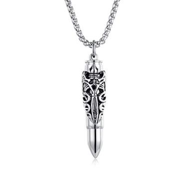 Imagem de LHDUF Colar de bala pingente de bala de aço inoxidável esculpido colar dividido personalidade legal colar joias para homens mulheres menino, Metal, Sem Pedra Preciosa