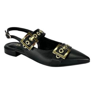 Imagem de Sapatilha Santinelli Slingback Fivelas 1558-011 Preto-Feminino