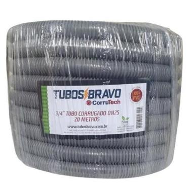 Imagem de Conduíte Eletr. Corrugado 3/4 X 20 M Anti-Chama Pvc Cinza - Tubos Brav